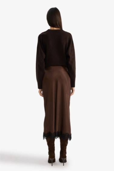 Kalem Normal Bel Saten Midi Etek