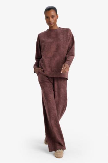 بنطرون نسيج مشروط وايد ليج وايد ليج بجيب