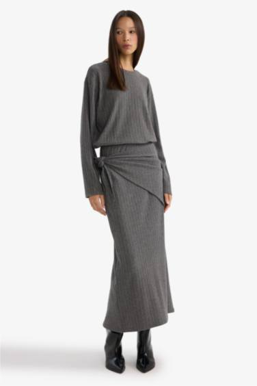 A Kesim Normal Bel Fitilli Kaşkorse Midi Etek