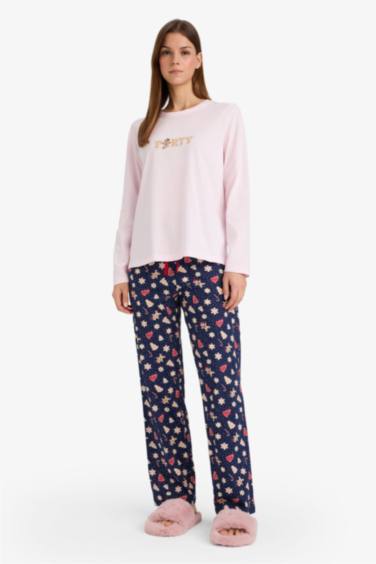 Yılbaşı Temalı Pijama Takımı Regular Fit Uzun Kollu Üst Uzun Alt