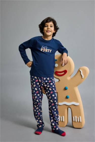 Erkek Çocuk Yılbaşı Temalı Pijama Takımı Uzun Kollu Üst Uzun Alt