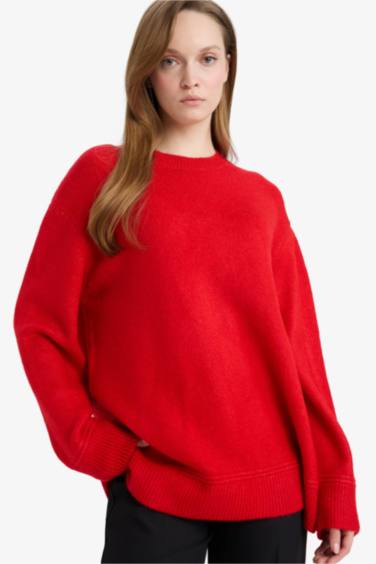 Loose Fit Bisiklet Yaka Triko Kazak Tunik