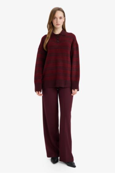 بلوز صوف مخطط تريكو قصة فضفاضة وياخة بولو