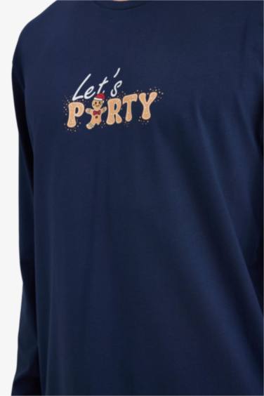 Yılbaşı Temalı Pijama Takımı Regular Fit Uzun Kollu Üst Uzun Alt