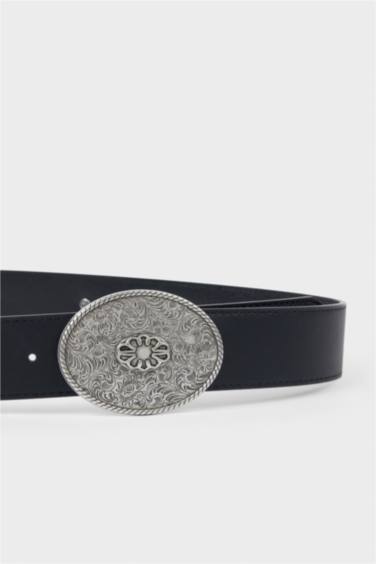 Kadın Hayvan Baskılı Büyük Toka Suni Deri Günlük Kemer - Görsel 2