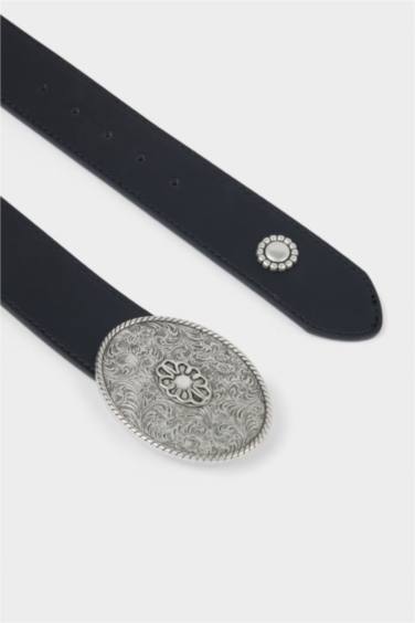 Kadın Hayvan Baskılı Büyük Toka Suni Deri Günlük Kemer - Görsel 4