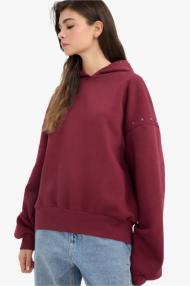 Oversize Geniş Kalıp Kapüşonlu Kalın Kumaş Sweatshirt