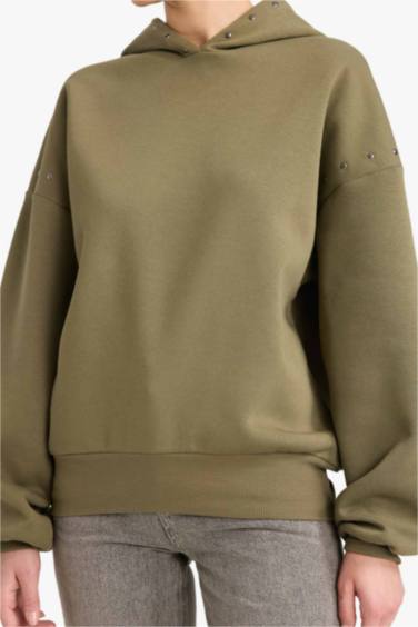 Oversize Geniş Kalıp Kapüşonlu Kalın Kumaş Sweatshirt