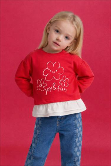 Қыз сәбилерге арналған Oversize кең пішімді дөңгелек жағалы гүлді свитшот