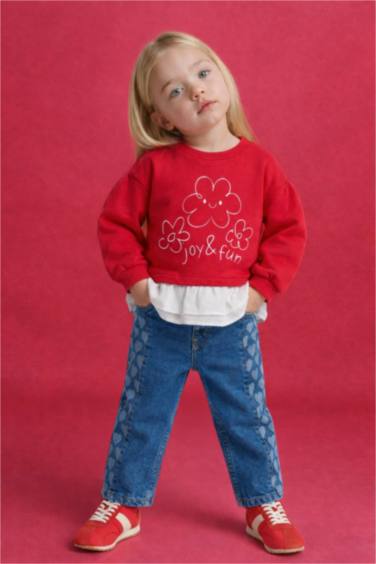 Қыз сәбилерге арналған Oversize кең пішімді дөңгелек жағалы гүлді свитшот