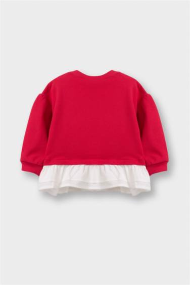 Oversize Geniş Kalıp Bisiklet Yaka Çiçekli Sweatshirt Kız Bebek