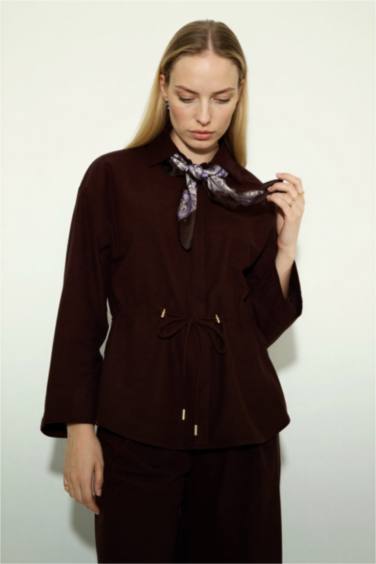 Regular Fit Shirt Collar Suede Long Sleeve Shirt