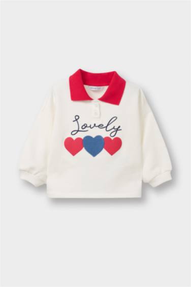 Girl Oversize Fit Polo Collar Printed Sweatshirt