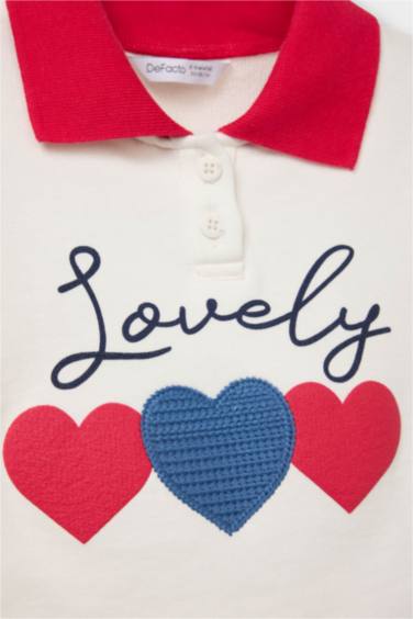 Girl Oversize Fit Polo Collar Printed Sweatshirt