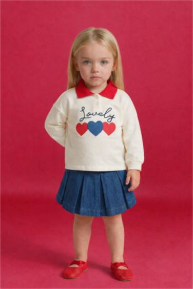 Қыз сәбилерге арналған Oversize кең пішімді поло жағалы суретті свитшот