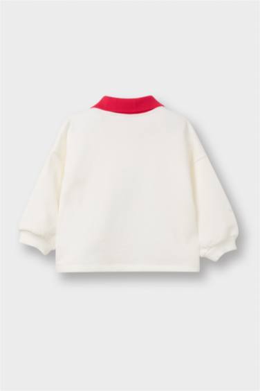 Girl Oversize Fit Polo Collar Printed Sweatshirt