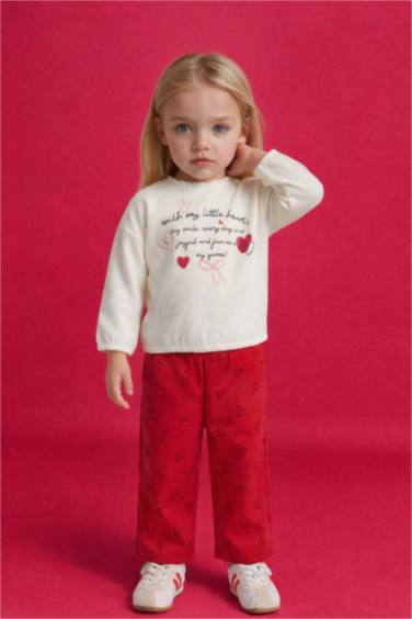 Baby Girl Heart Pattern Textured Sweatshirt Trousers 2 Piece Set