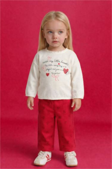 Baby Girl Heart Pattern Textured Sweatshirt Trousers 2 Piece Set