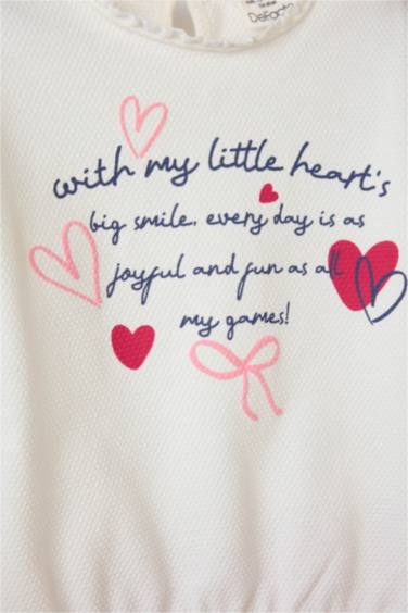 سيت بيبي بناتي وبنطلون وسويت شيرت بطبعة قلب - قطعتين