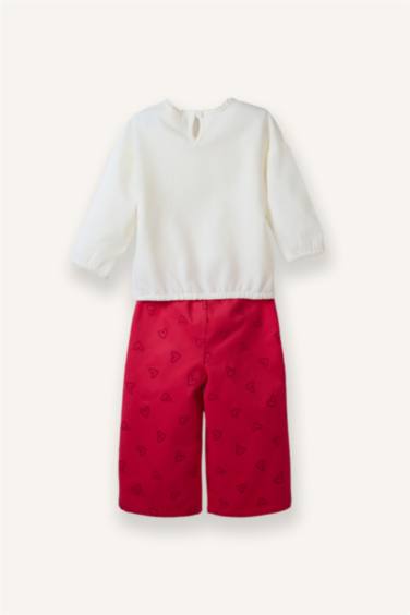 سيت بيبي بناتي وبنطلون وسويت شيرت بطبعة قلب - قطعتين