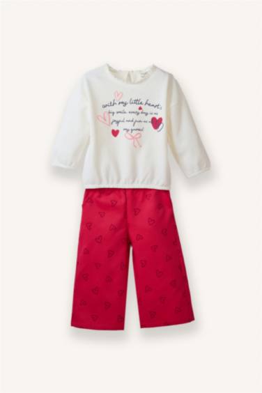 Baby Girl Heart Pattern Textured Sweatshirt Trousers 2 Piece Set