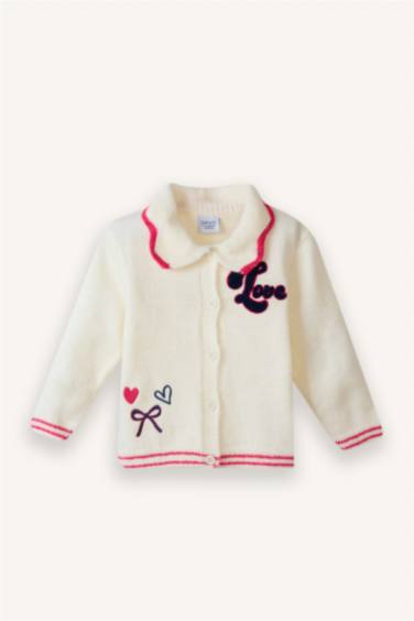 جاكيت بيبي بناتي صوف مطرز قصة عادية بياقة كبيرة