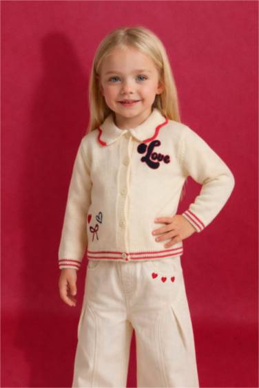 Қыз сәбилерге арналған кестелі үлкен жағалы кардиган