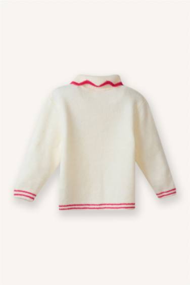 جاكيت بيبي بناتي صوف مطرز قصة عادية بياقة كبيرة