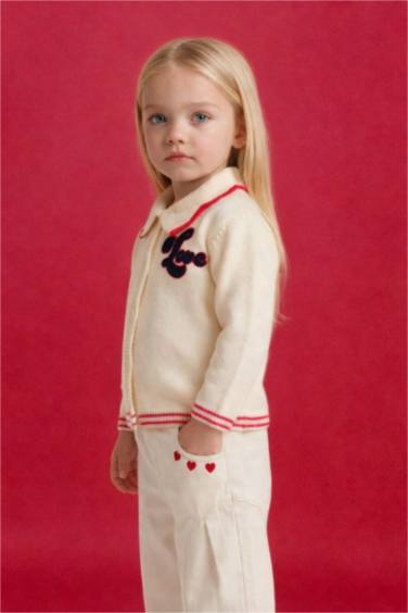 Қыз сәбилерге арналған кестелі үлкен жағалы кардиган