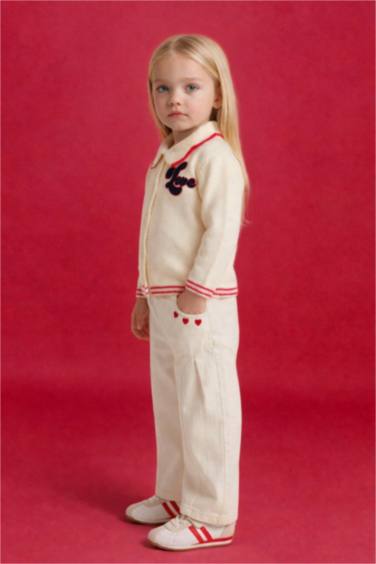 بنطرون بيبي بناتي جبردين برجل واسع بثلاثة جيوب