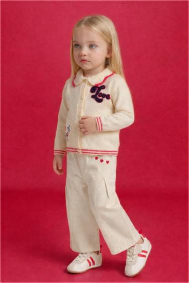 بنطرون بيبي بناتي جبردين برجل واسع بثلاثة جيوب