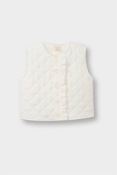 Baby Girl Crew Neck Quilted Buttoned Vest
