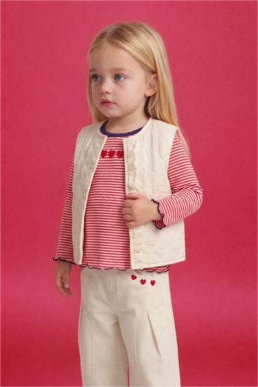 Baby Girl Crew Neck Quilted Buttoned Vest