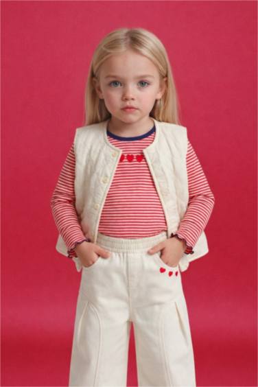 Қыз сәбилерге арналған дөңгелек жағалы түймелі сырылған жилет