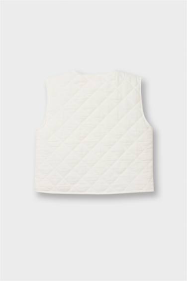 Baby Girl Crew Neck Quilted Buttoned Vest