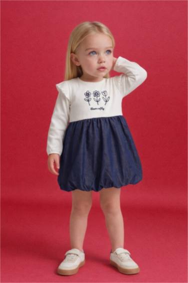 Қыз сәбилерге арналған кестелі ұзын жеңді кашкорсе көйлек