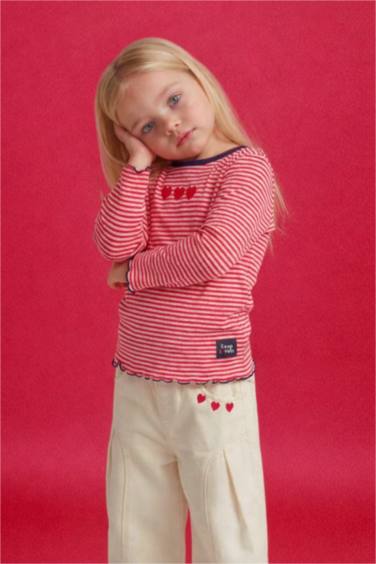 Bisiklet Yaka Çizgili Uzun Kollu Tişört Kız Bebek