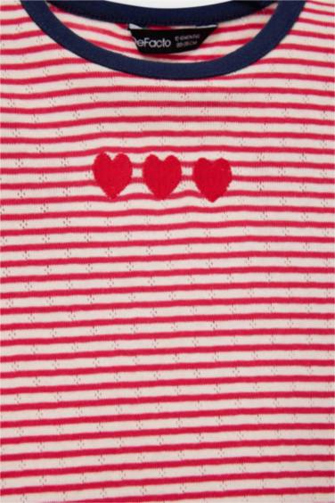 Қыз сәбилерге арналған дөңгелек жағалы жолақты ұзын жеңді футболка