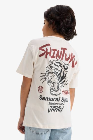 Bisiklet Yaka Sırt Baskılı Kısa Kollu Tişört Erkek Çocuk