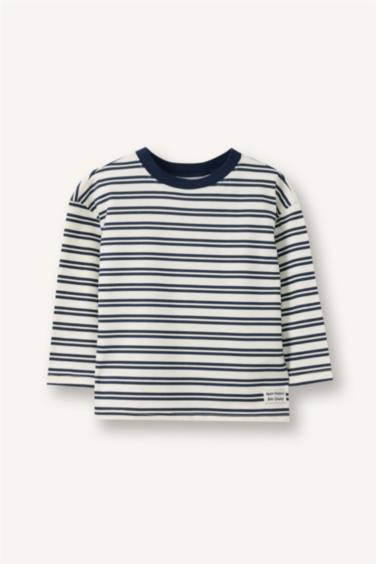 تيشيرت مخطط ردن طويل اوفر سايز بياخة مستديرة