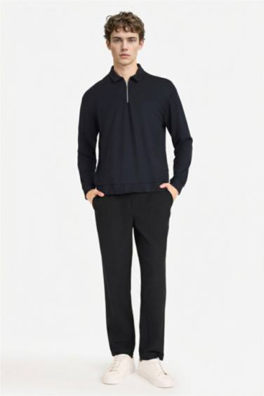 Regular Fit Polo Yaka Yarım Fermuarlı Sweatshirt