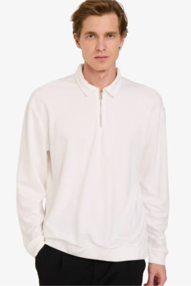 Regular Fit Long Sleeve Polo Collar Sweatshirt