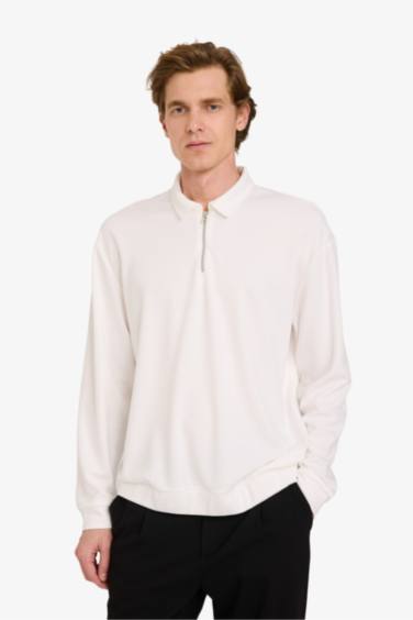 Regular Fit Long Sleeve Polo Collar Sweatshirt