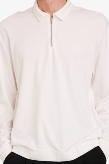 Regular Fit Long Sleeve Polo Collar Sweatshirt