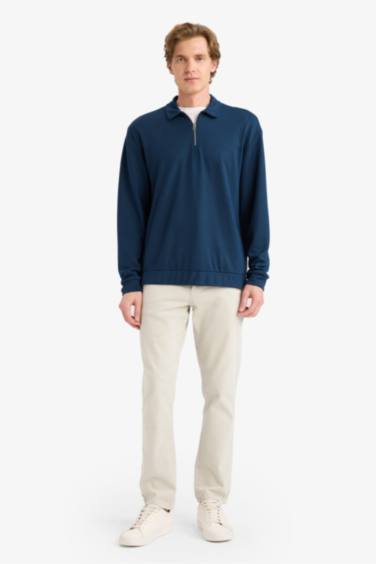 Regular Fit Polo Yaka Yarım Fermuarlı Sweatshirt