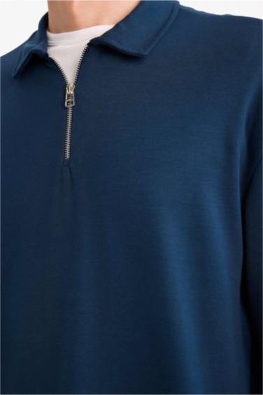 Regular Fit Polo Yaka Yarım Fermuarlı Sweatshirt