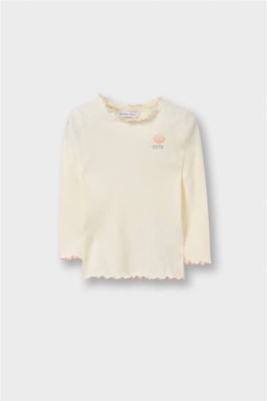 Girl Ruffled Collar Ribbed Long Sleeve T-Shirt