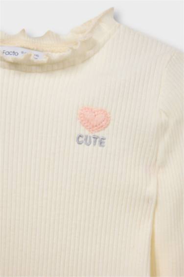 Girl Ruffled Collar Ribbed Long Sleeve T-Shirt