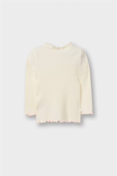 Girl Ruffled Collar Ribbed Long Sleeve T-Shirt