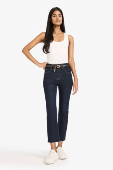 Crop Flare Fit Yüksek Bel Bilek Boy Jean Pantolon